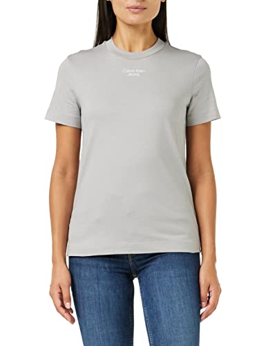 Calvin Klein Jeans Damskie ułożone w stos logo nowoczesna prosta koszulka inne dzianinowe topy, Szary rtęci, XXS