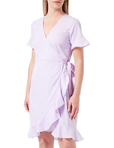 VERO MODA Women's VMHENNA 2/4 WRAP Frill Dress NOOS sukienka mini, lawenda/aOP: małe kropki, S