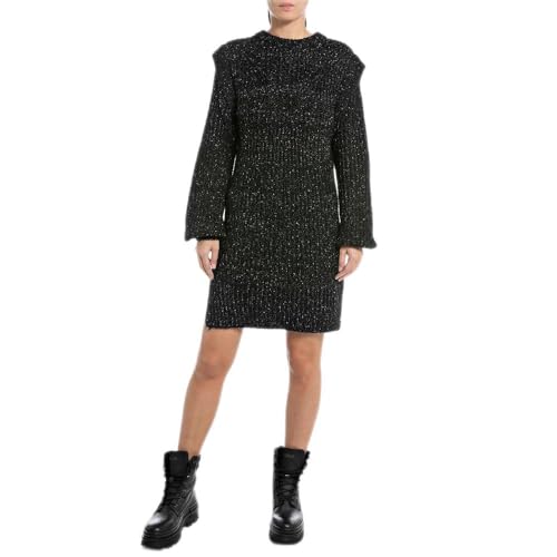 Replay Damska sukienka z dzianiny, krój Regular Fit, 098 BLACK, XL