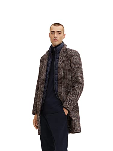 TOM TAILOR Męskie Płaszcz wełniany 2 w 1 1032505, 30506 - Blue Brown Boucle Wool Check, XXL