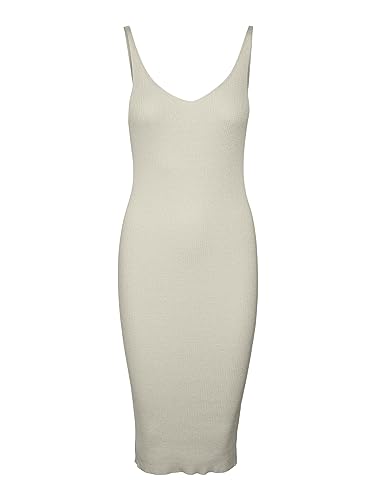 VERO MODA Sukienka damska VMGOLD Rib SL V-NCK BELOWKN, brzozowa, L, brzoza, L