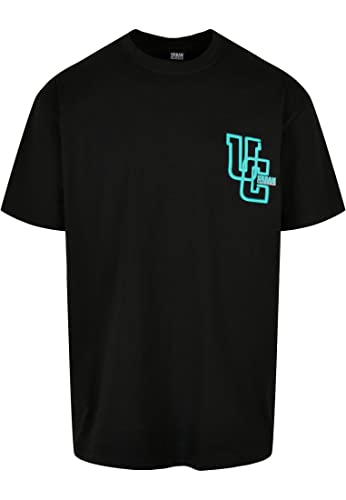 Urban Classics Męski T-shirt Glow Logo Tee, górna część dla mężczyzn z nadrukiem logo, dostępny w 2 kolorach, rozmiary XS - 5XL, czarny, L
