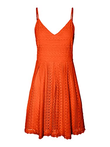 VERO MODA Damska sukienka VMHONEY Lace Pleated Singlet Dress WVN, Scarlet Ibis, S, Scarlet Ibis, S