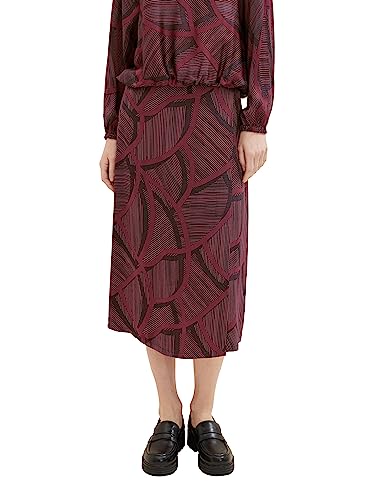 Satynowa kopertowa spódnica damska TOM TAILOR we wzorki, 32363-Granatowe abstrakcyjne linie, 38