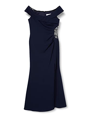 Gina Bacconi Damska długa sukienka z rozcięciem z przodu z marszczeniem w talii z ozdobą koktajlową, granatowy, 42