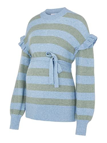 MAMALICIOUS Damski sweter MLJASJA L/S Knit TOP A. Pulower, jasnoszary melanż/paski: jasnoniebieski, S, Jasnoszary melanż/paski: jasnoniebieski, S