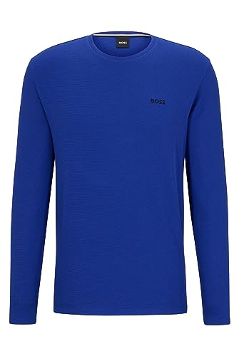 BOSS Męska koszulka z długim rękawem w kształcie wafla, Bright Blue434, XL