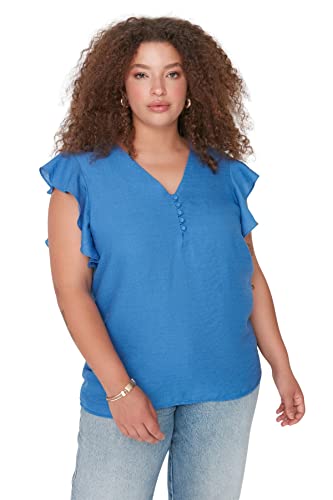 Trendyol Damska bluzka plus size, regularna, podstawowa, dekolt w serek, plus size, granatowy, 50