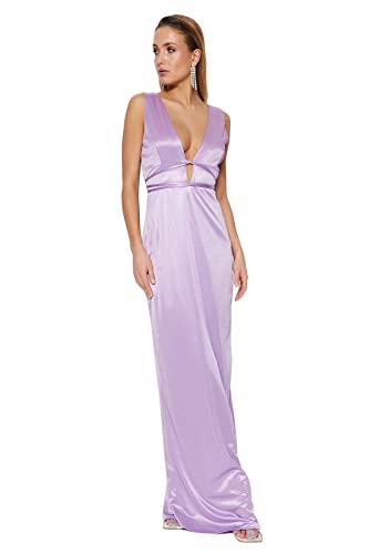 TRENDYOL Damska sukienka wieczorowa z etui, ściśle przylegająca, dzianina, kolor bzu, 38, bez, 38