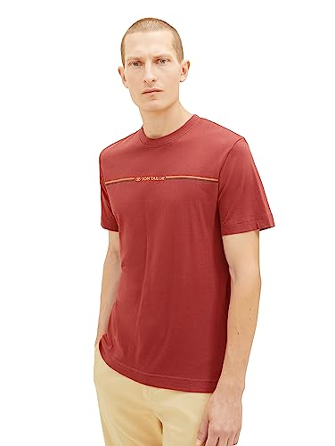 T-shirt męski TOM TAILOR z nadrukiem w paski i logo, 32220-palona bordowa czerwień, M