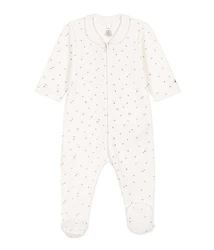 Petit Bateau Piżama Śpi Dobrze z Zamkiem Unisex-Bimbi, Biały Marshmallow/Szary, 0 miesięcy