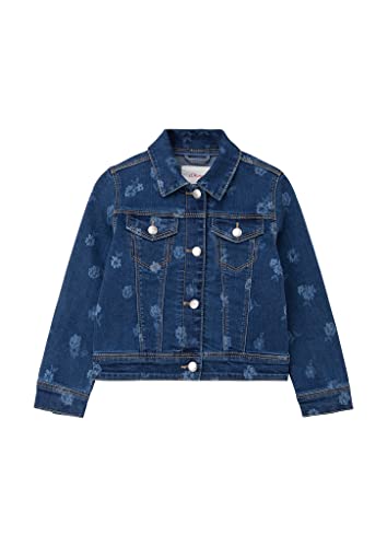 s.Oliver Junior Jeansjacke mit Allover Print kurtka dżinsowa z nadrukiem all-Over, niebieski, 116 dziewczyn, niebieski, 116
