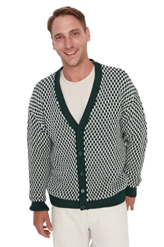 Trendyol Męski kardigan oversize z dekoltem w serek, Green, L