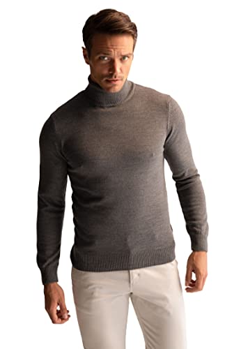 DeFacto Męski sweter z dzianiny z długim rękawem, okrągły dekolt, slim fit dla mężczyzn, topy (szary melanż, 3XL), szary melanż, 3XL