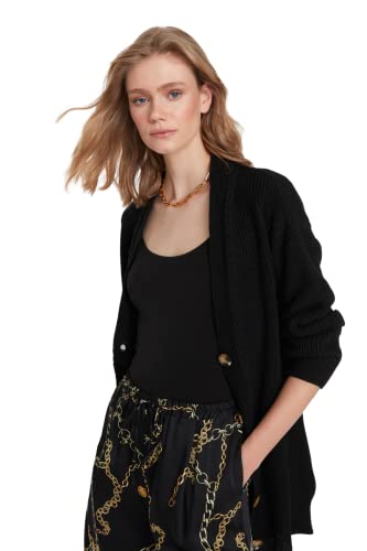 Trendyol Damski kardigan z dzianiny oversize z dekoltem w serek, Czarny, M