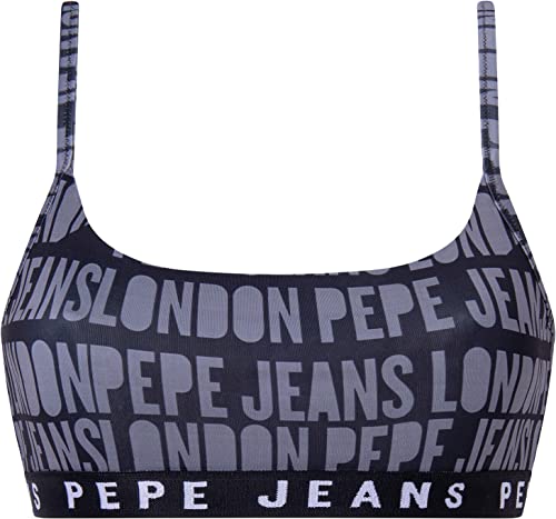 Pepe Jeans Damski biustonosz Allover Logo Str Brlt, czarny, M, Czarny, M