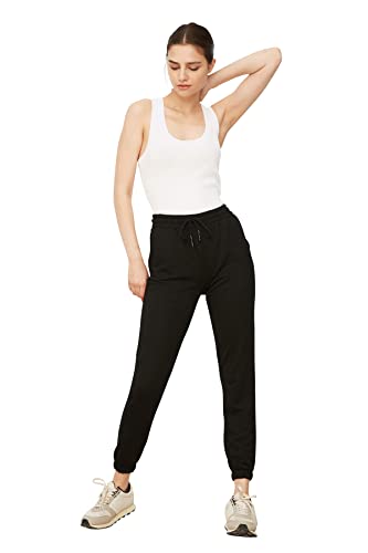 Trendyol Czarny Podstawowy Jogger Knitted Slim Tracksuit spodnie damskie, Czarny, XS
