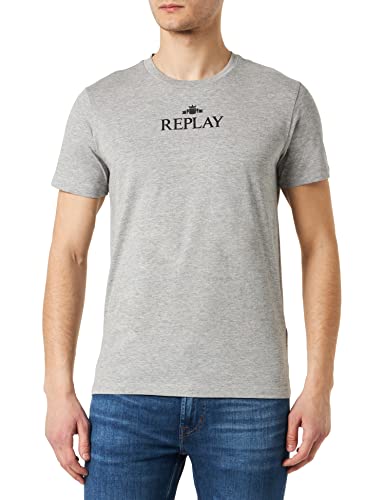Replay T-shirt męski, Jasnoszary melanż M08, XXL