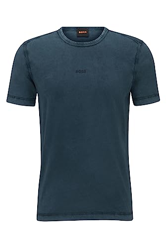 BOSS Męski T-shirt Tokks z bawełnianego dżerseju z efektem wybielania słońca, Open Green388, XXL