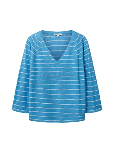 TOM TAILOR Damski sweter ze strukturą w paski, 31724 - Blue Offwhite Stripe, S