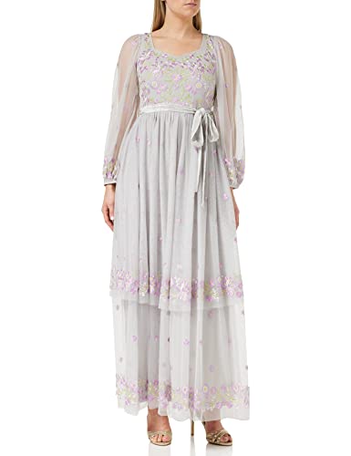 Frock and Frill Damska kwiecista haftowana sukienka na specjalne okazje, szara, 10, szary, 36