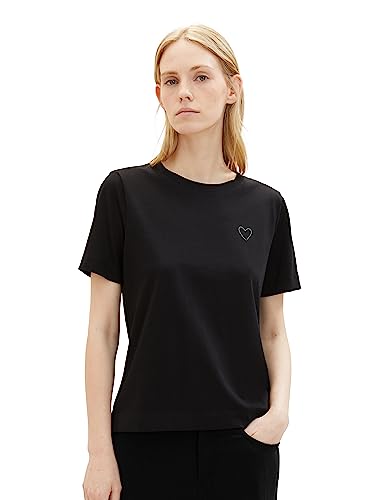T-shirt damski TOM TAILOR z nadrukiem serca, 14482-głęboka czerń, XS