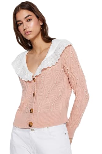 Trendyol FeMan Regular Fit Basic Polo Neck Dzianina Kardigan, Puder, S, Proszek, S