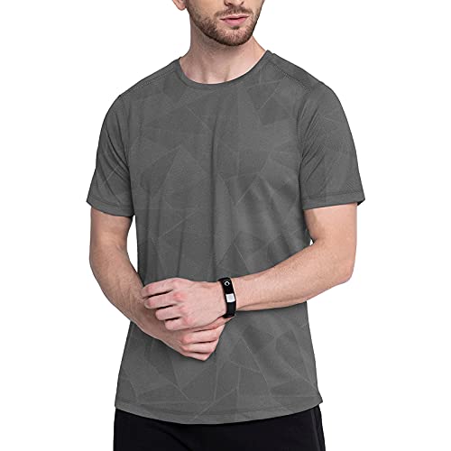MEETWEE Męska koszulka sportowa, krótki rękaw, top do biegania oddychająca koszulka na siłownię do treningu fitness joggingu, Szary, S