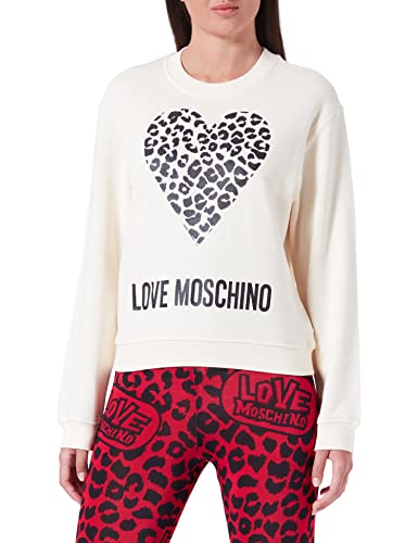 Love Moschino Damska bluza o regularnym kroju z maxi zwierzęcym sercem i logo, kremowy, 38