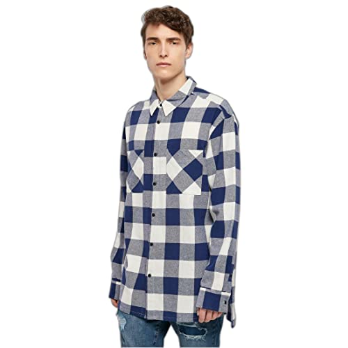Urban Classics Męska koszula o długim kroju oversize, ciemnoniebieska/kremowa, XXL