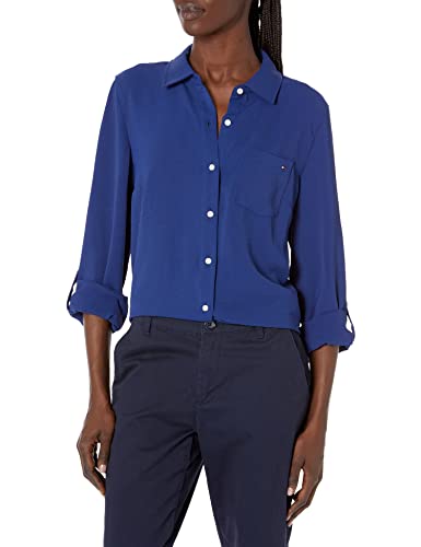 Tommy Hilfiger Damska koszula J2hm7530-dse-L zapinana na guziki, Deep Sea, LG, Głębokie morze, L