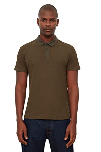 Trendyol Męska koszula polo Khaki Slim Fit, 100% bawełna, teksturowany kołnierzyk typu polo, rozmiar S