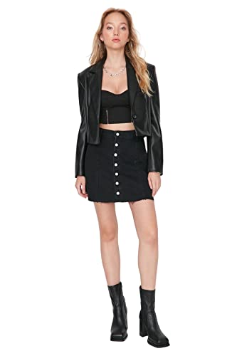 TRENDYOL Damska mini spódnica jeansowa o linii A, Schwarz, 38