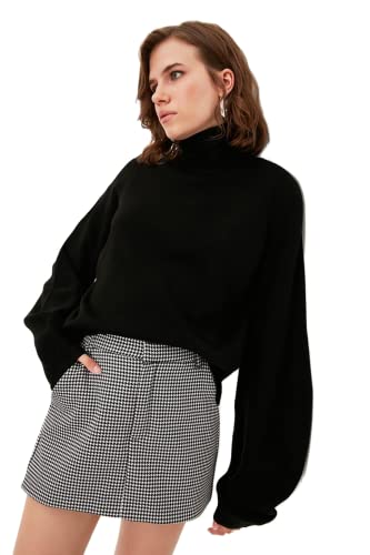 Trendyol Damski sweter z golfem slim basic, Czarny, M