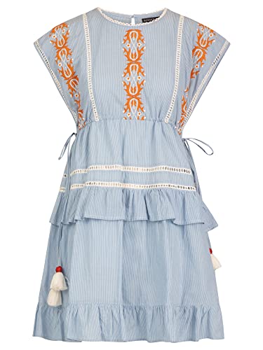 APART letnia sukienka z haftem, niebiesko-pomarańczowa, S, niebieski pomarańczowy, S