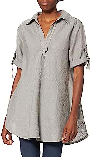 Bonateks, Bluzka z dekoltem w serek i długimi rękawami, 100% len, rozmiar DE:36, rozmiar US:M, topy, pustynia - wyprodukowano we Włoszech, beżowy, 36