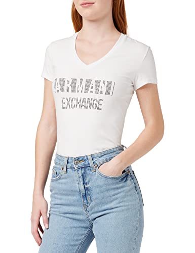 Armani Exchange Damska koszulka z logo Plaid Slim Fit z dekoltem w serek