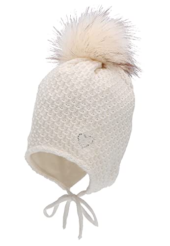 Sterntaler Dziewczęca czapka z pomponem Strass-Herz czapka, ecru, 45