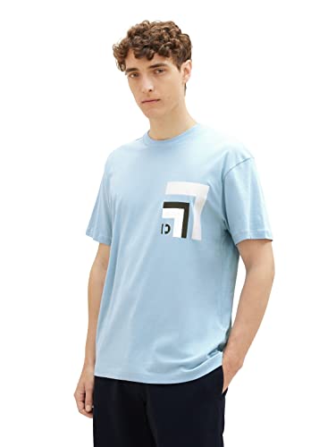 T-shirt męski TOM TAILOR Denim o luźnym kroju z nadrukiem, 32245-wyblakły średni niebieski, M