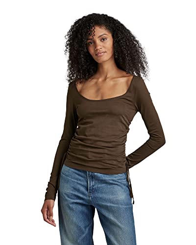 G-STAR RAW Damska koszulka z długim rękawem, regulowana Slim deep Scoop Long Sleeve Braun (Coffee Bean D266-D311), S, Brązowy (Coffee Bean D266-d311), S
