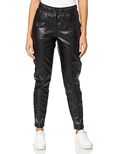 Taifun Damskie spodnie do biegania ze sztucznej skóry, spodnie wypoczynkowe, krótkie, jednokolorowe, lekko skrócone nogawki, długość 7/8, czarny, 42