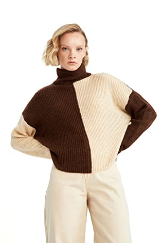 DeFacto Sweter normalny krój dla kobiet - sweter z golfem dla topów damski (brązowy, M), brązowy, M
