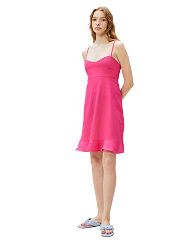 Koton Damska sukienka mini w paski z wiskozy, mieszanka lnu, Fushia (301), 36