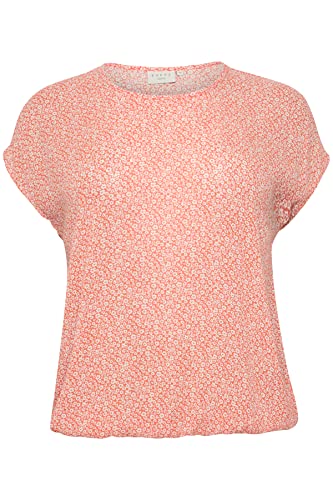 Kaffe Curve Plus Size Damska bluzka Krótkie rękawy okrągłe dekolt luźne dopasowanie, Vermillion/Antique Flower