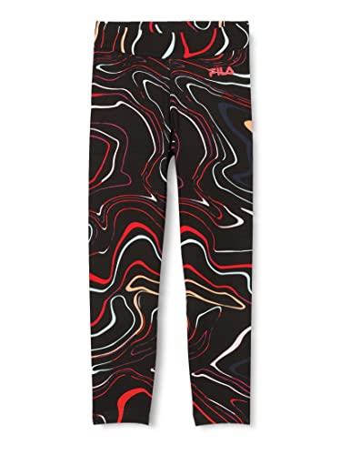 FILA Legginsy dziewczęce, Black Colour Waves Aop, 170/176 cm