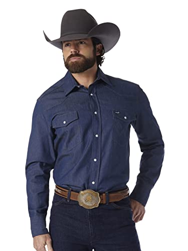 Wrangler Męska koszula robocza z długim rękawem w stylu kowbojskim, sprane wykończenie, nieprzezroczysta, Indygo, 42-44