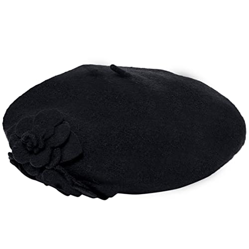 San Diego Hat Company damska wełniana czapka beret z kwiatami, Czarny, Jeden rozmiar
