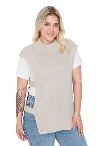 Trendyol Damski sweter z wysokim dekoltem, gładki luźny sweter plus size, kamień, XL, KAMIEŃ, XL