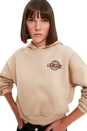 Trendyol Damska bluza z kapturem o regularnym kroju basic, BEŻOWY, S