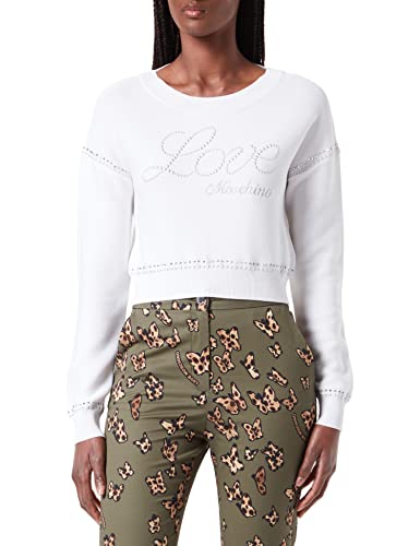 Love Moschino Damski sweter o kroju przyciętym, Optyczny biały, 40